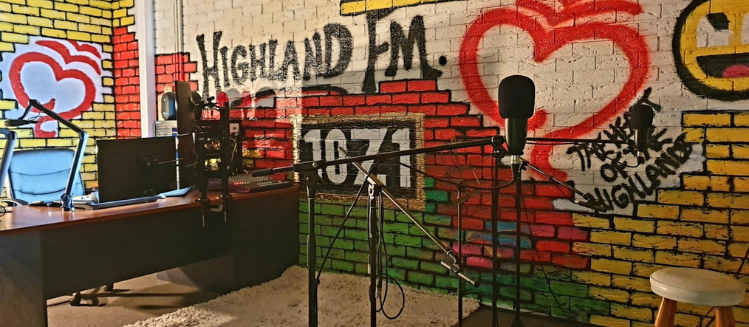 A studio space with microphone